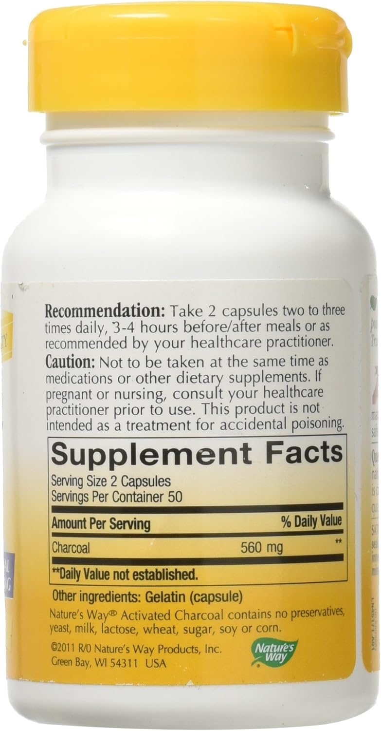 560mg Activated Charcoal in 100 Capsules by Nature's Way | Natural Detox and Digestive Support