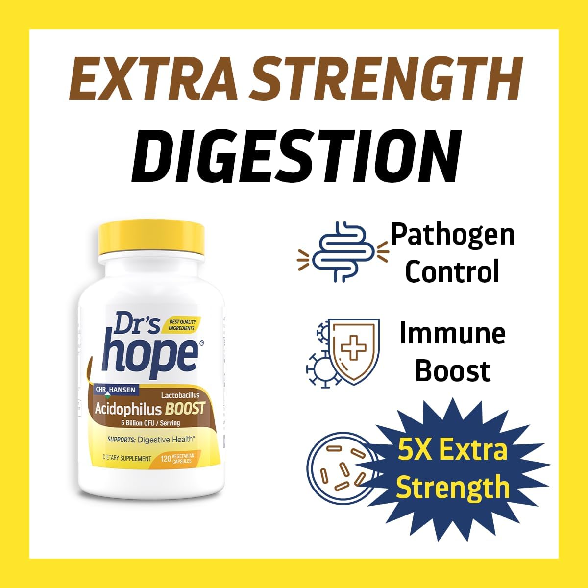 5B CFU Lactobacillus Acidophilus Probiotic Capsules - Supports Digestive & Immune Health - 120 Veggie Capsules, USA Made