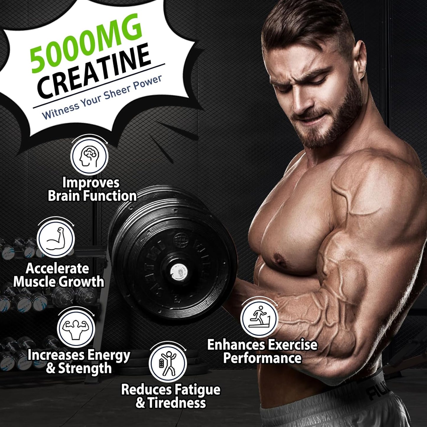 5g Chewable Creatine Monohydrate Gummies with Vitamin B12 for Muscle Strength and Energy Support - Blueberry Flavor, 60 Count - Non-GMO for Men and Women