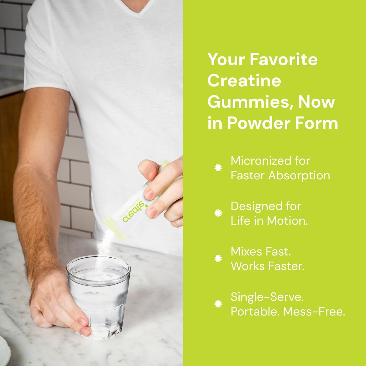 5g Creapure Creatine Monohydrate Powder Packets - Boost Strength, Energy & Recovery - Sugar-Free, Vegan, Non-GMO - Lemon/Lime - 30 Servings