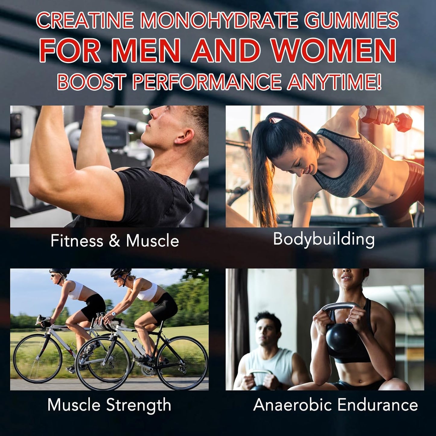 5g Low Sugar Vegan Creatine Monohydrate Gummies - Boost Strength, Recovery, Endurance - Strawberry Flavor - 120 Count for Men & Women