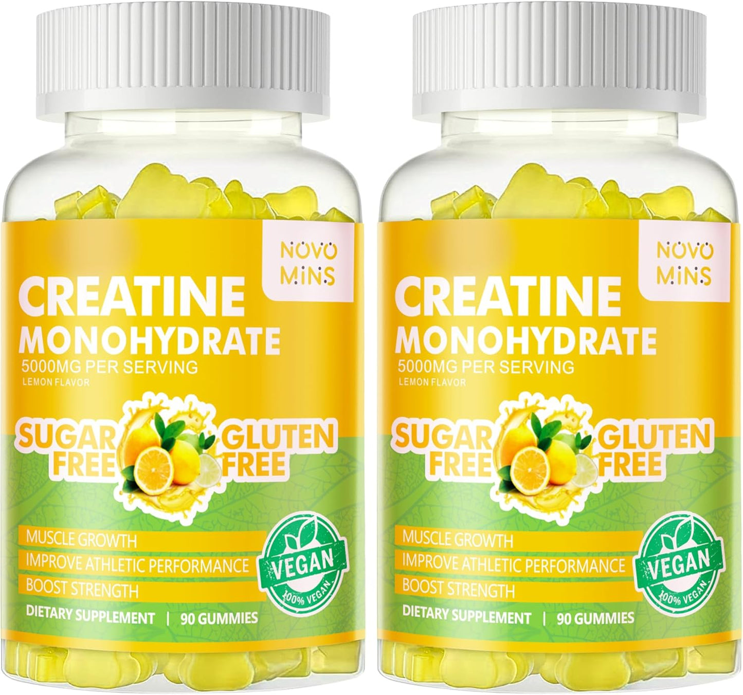 5g Sugar-Free Creatine Gummies for Men and Women - Lemon Flavored Chewable Supplement with 180 Gummies