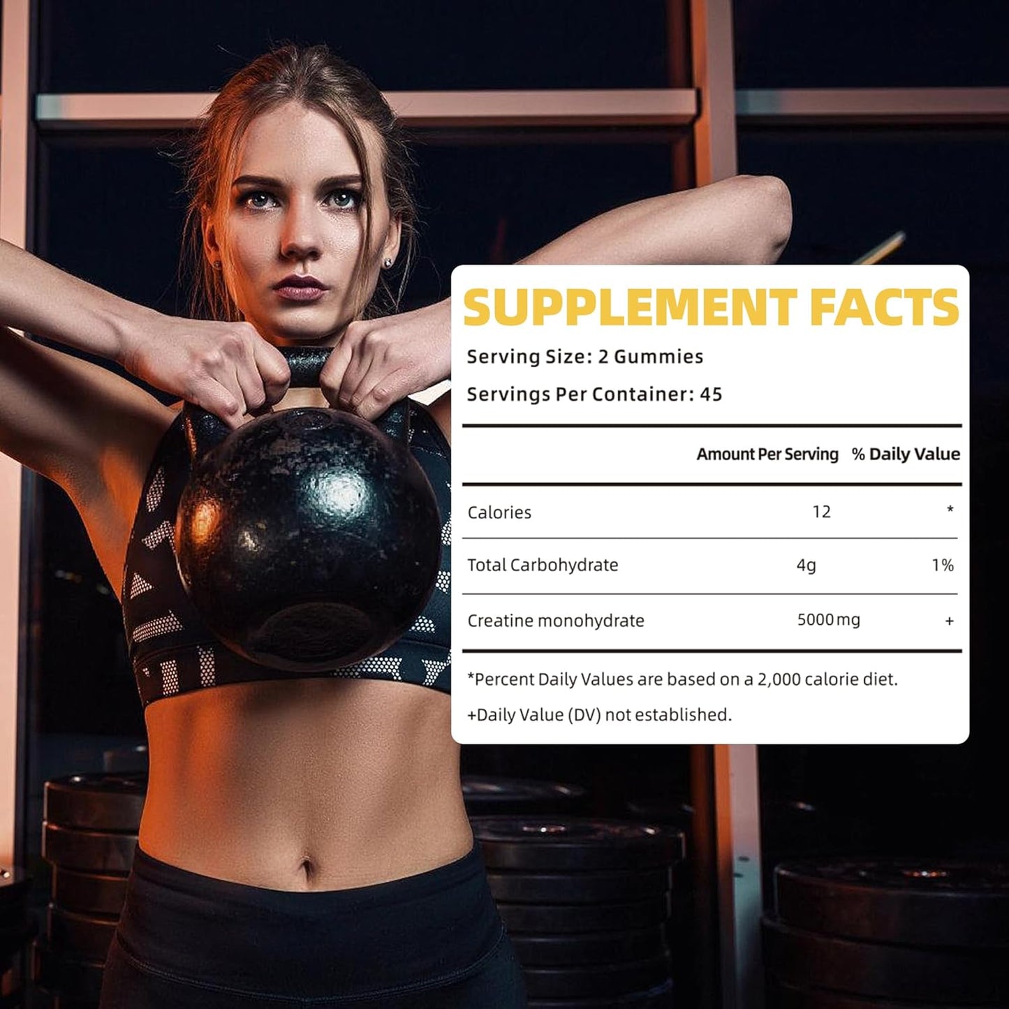 5g Sugar-Free Creatine Gummies for Men and Women - Lemon Flavored Chewable Supplement with 180 Gummies