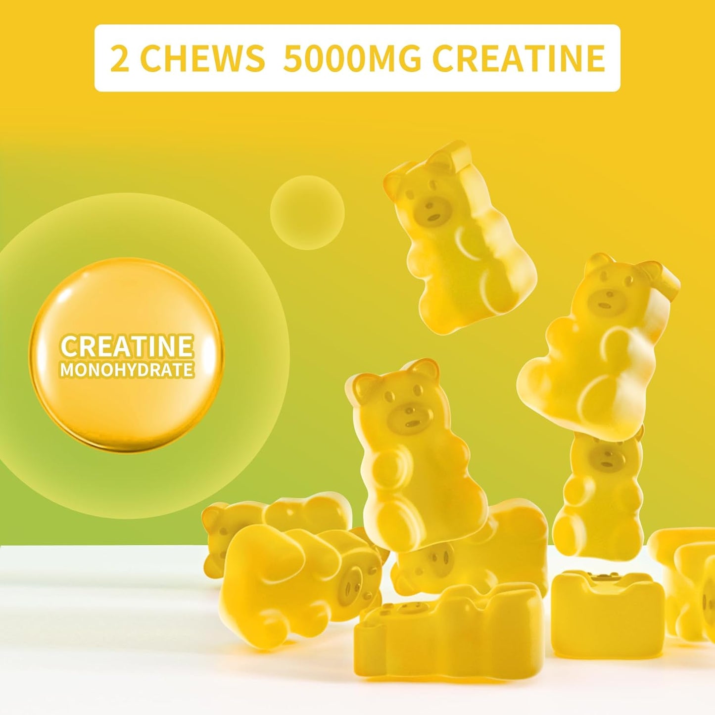 5g Sugar-Free Creatine Gummies for Men and Women - Lemon Flavored Chewable Supplement with 180 Gummies