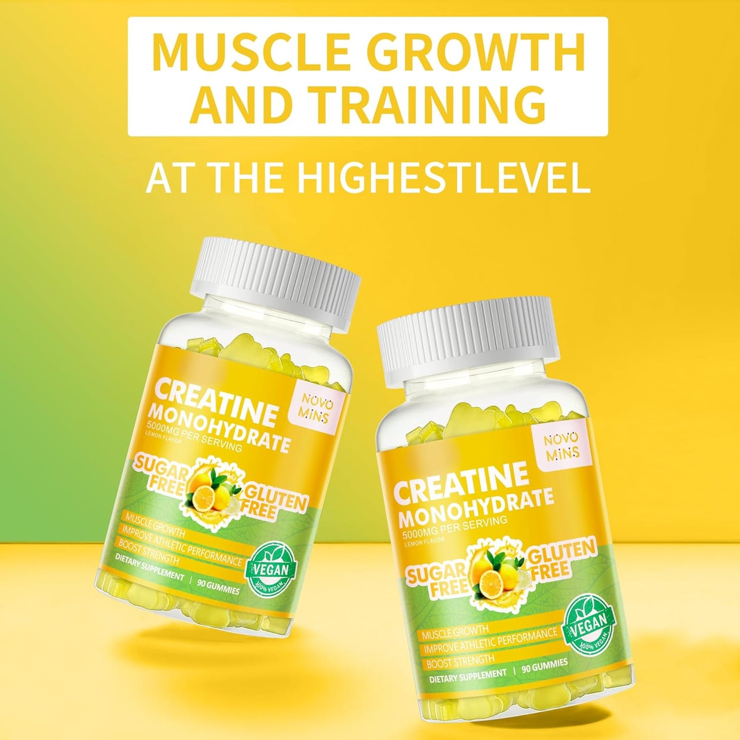 5g Sugar-Free Creatine Gummies for Men and Women - Lemon Flavored Chewable Supplement with 180 Gummies