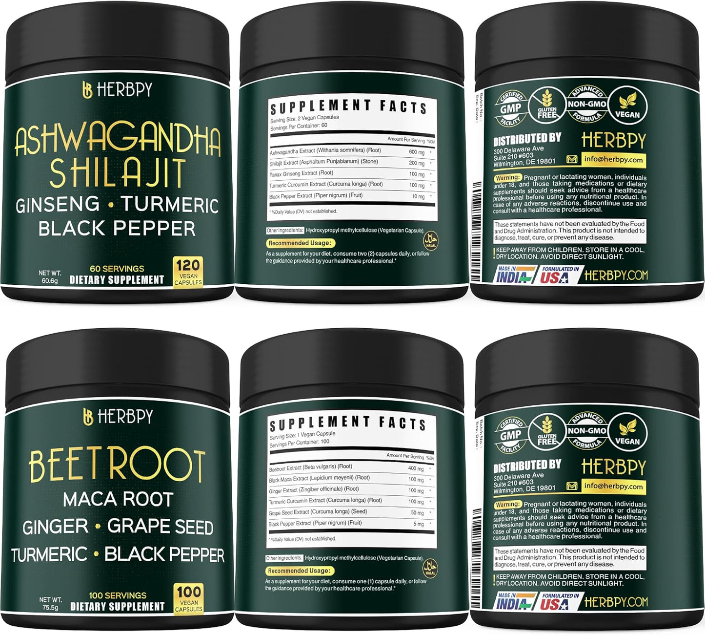 5in1 Ashwagandha Shilajit & 6in1 Beet Root Capsules Bundle - Promotes Relaxation, Mental Health, Heart Health, and Digestive System