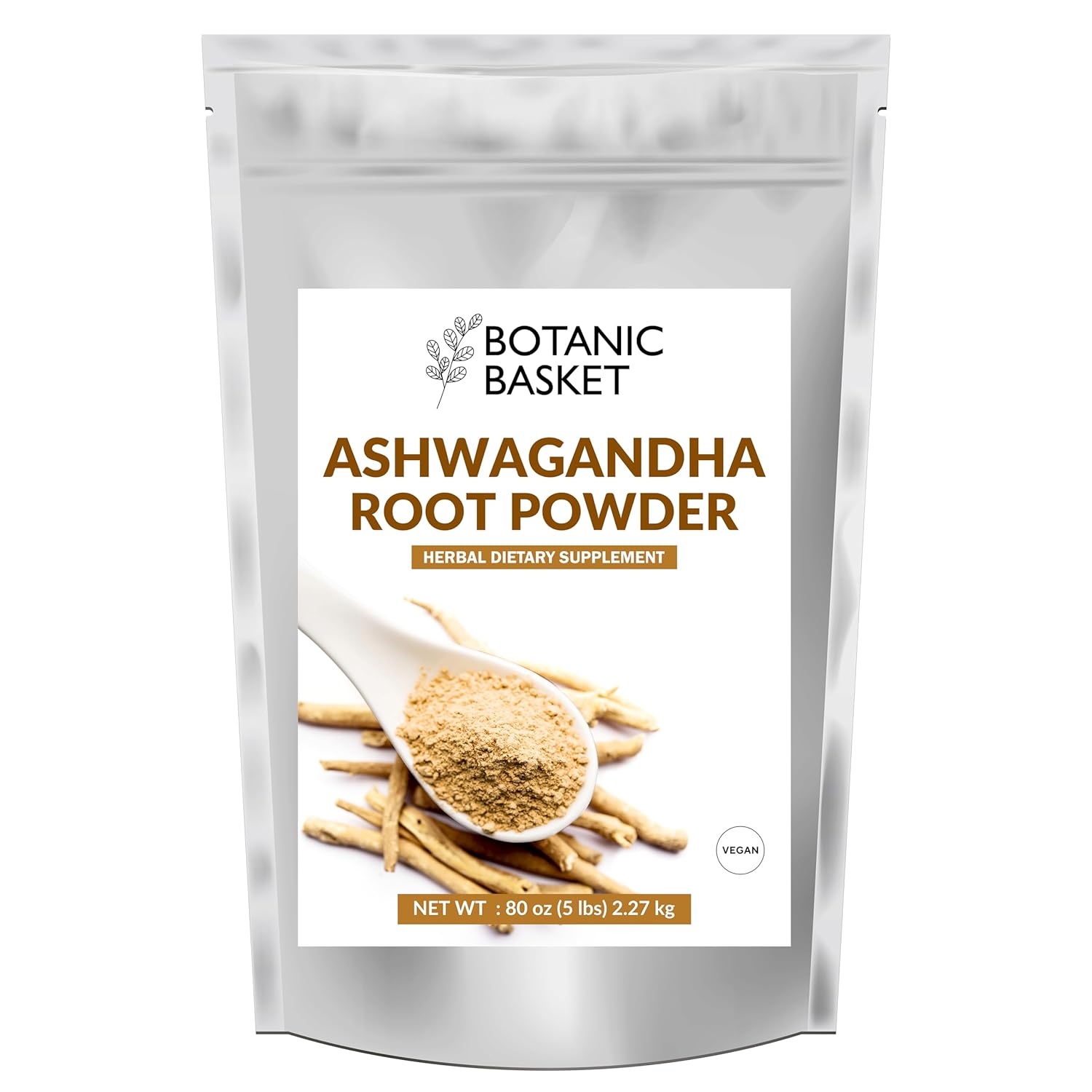 5lb Botanic Basket Ashwagandha Root Powder - Pure, GMO-Free, Gluten-Free, Rich in Withanolides - No Fillers or Additives