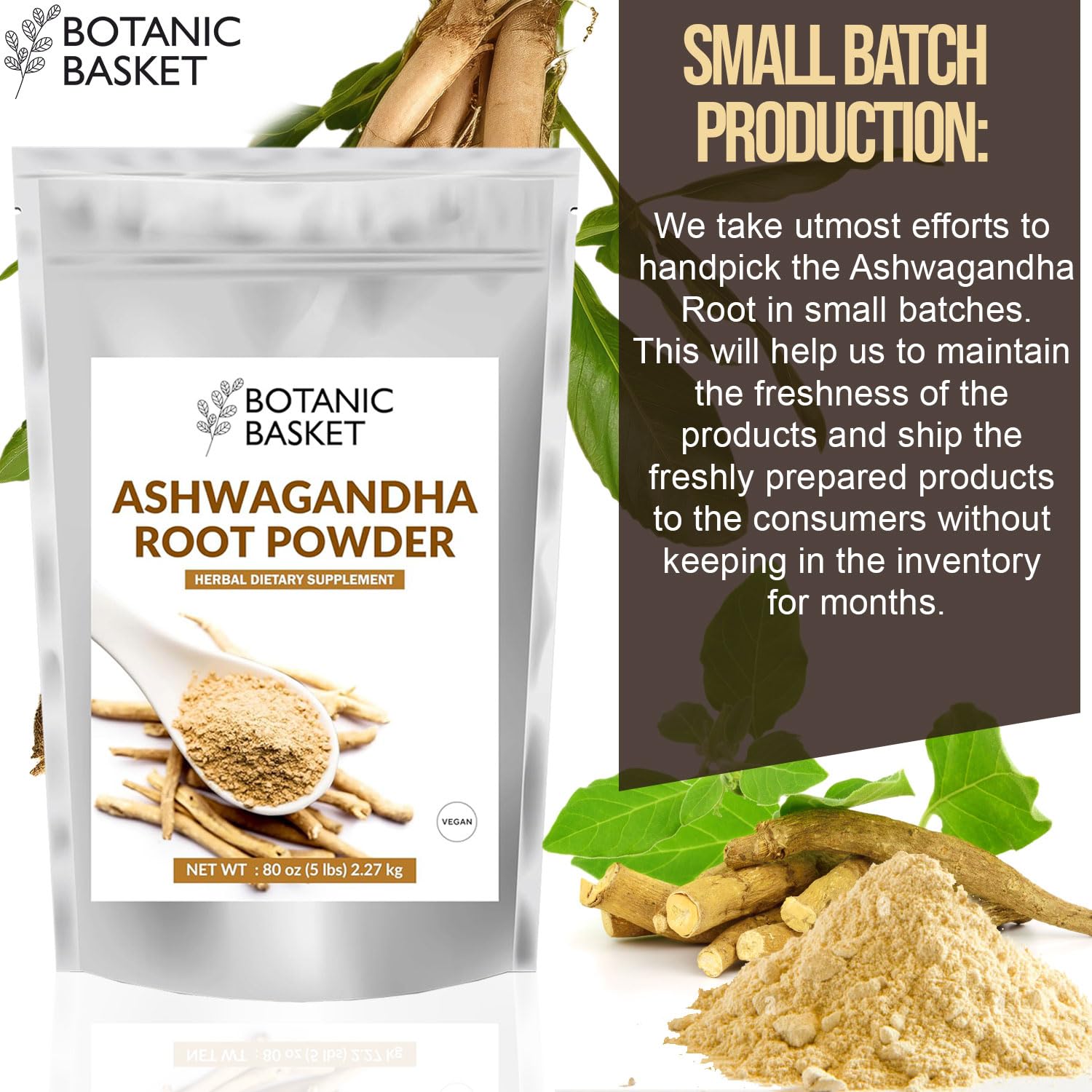 5lb Botanic Basket Ashwagandha Root Powder - Pure, GMO-Free, Gluten-Free, Rich in Withanolides - No Fillers or Additives