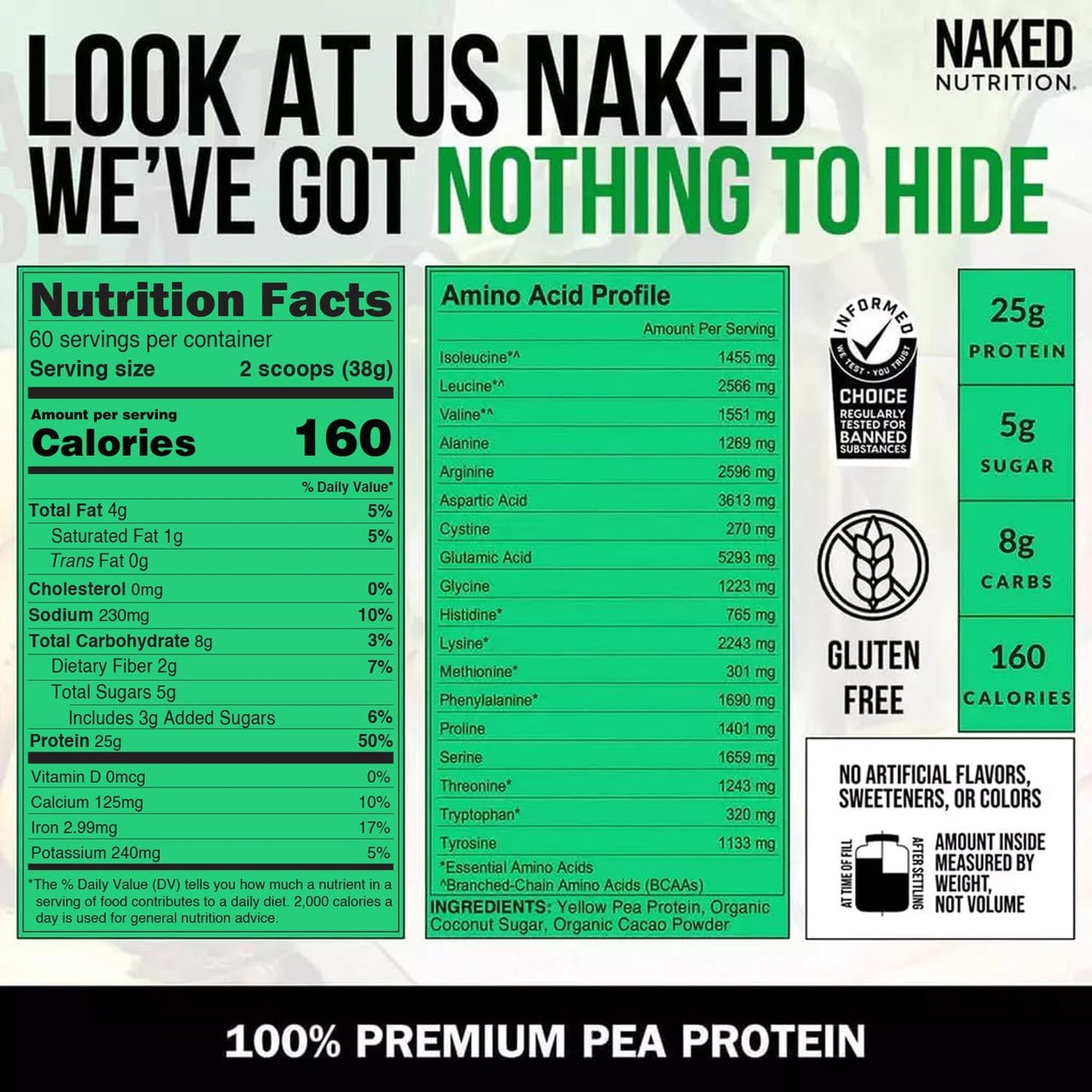 5lb Bulk Chocolate Naked Pea Protein Isolate - Plant Based, Vegan, Non-GMO, Gluten Free, Easy to Digest