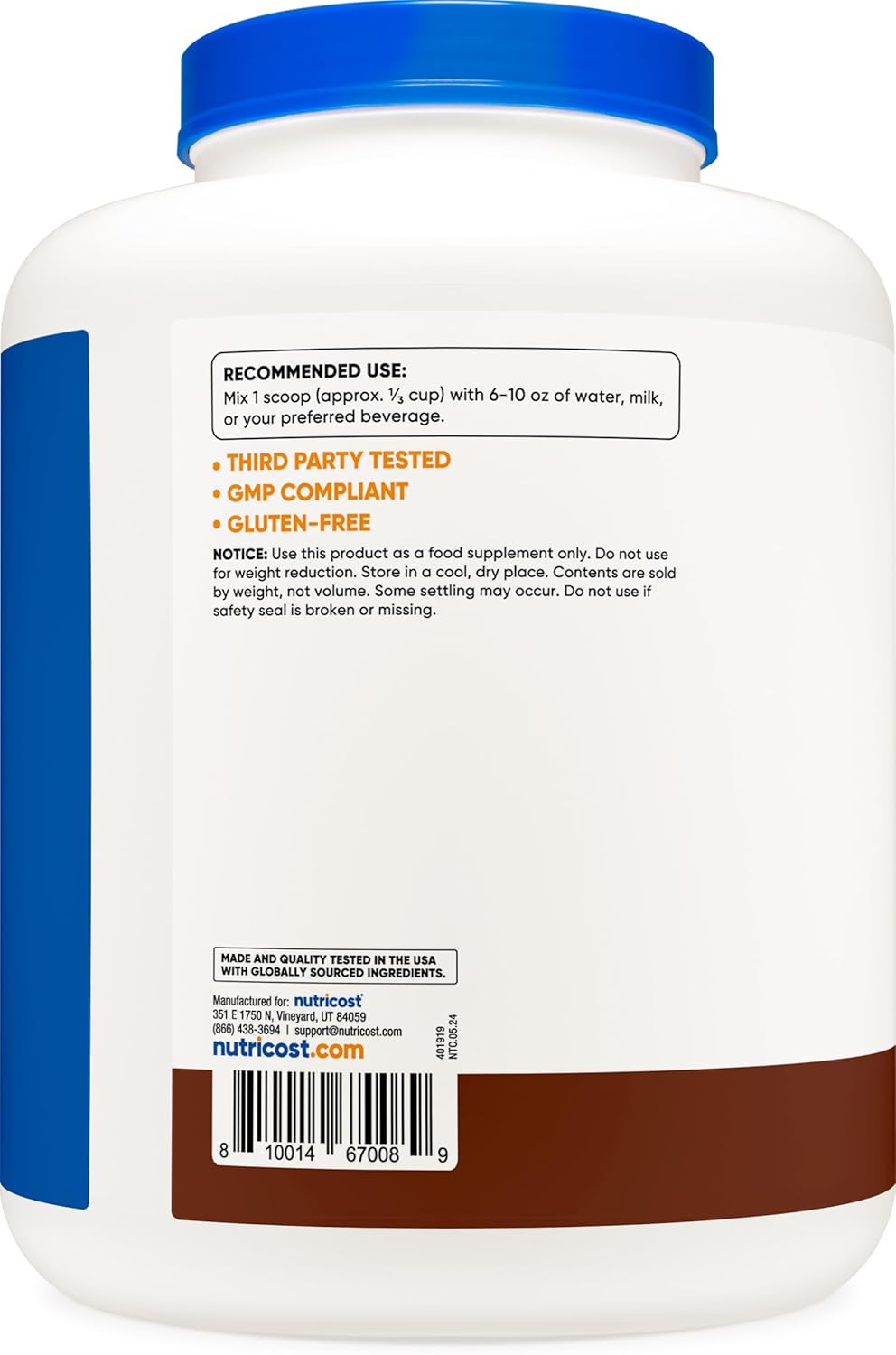 5lb Chocolate Casein Protein Powder by Nutricost - Micellar Casein, Gluten Free, Non-GMO Formula