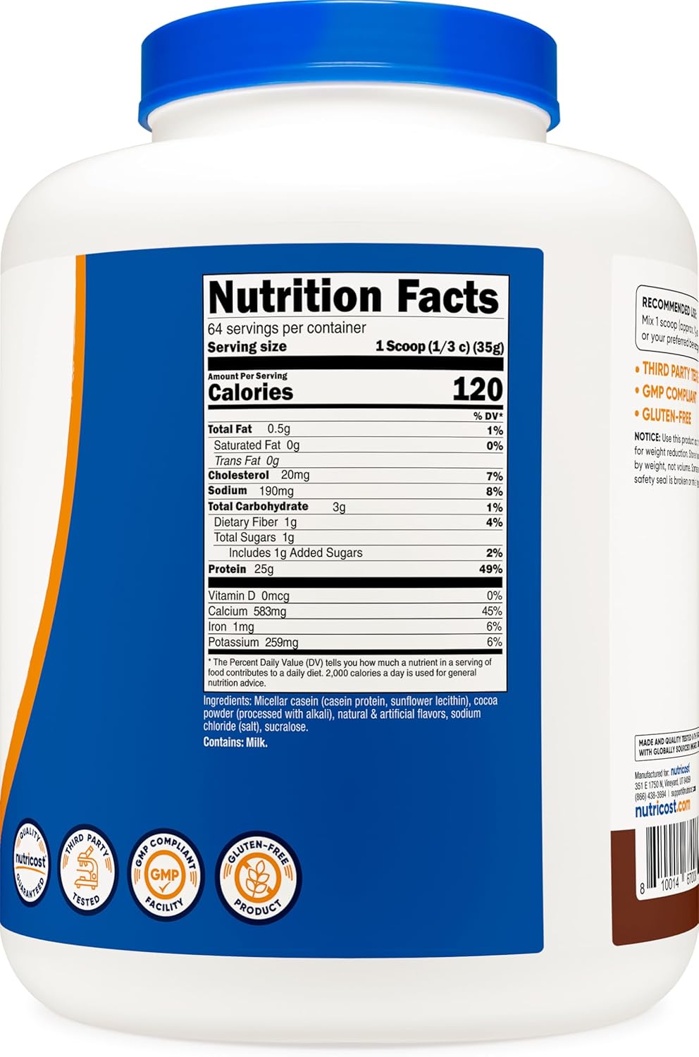 5lb Chocolate Casein Protein Powder by Nutricost - Micellar Casein, Gluten Free, Non-GMO Formula