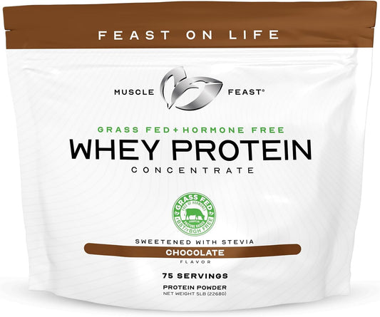 5lb Chocolate Grass-Fed Whey Protein Concentrate Powder - Hormone Free, Pasture Raised, All Natural by Muscle Feast