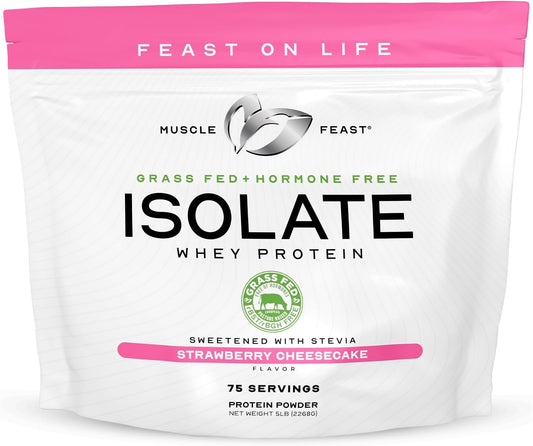 5lb Muscle Feast Grass-Fed Strawberry Cheesecake Whey Protein Isolate - All Natural, Hormone Free, Pasture Raised