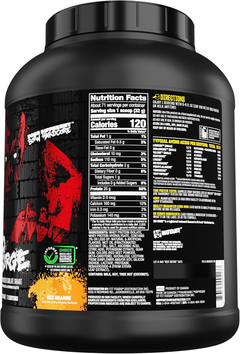 5lb Mutant ISO Surge Whey Protein Isolate Powder - Fast-Acting Muscle Recovery & Growth - Big Orange Creamsicle Flavor