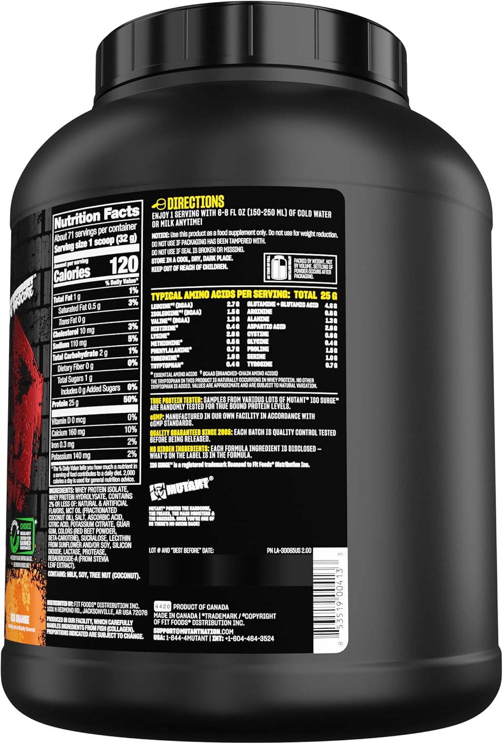 5lb Mutant ISO Surge Whey Protein Isolate Powder - Fast-Acting Muscle Recovery & Growth - Big Orange Creamsicle Flavor