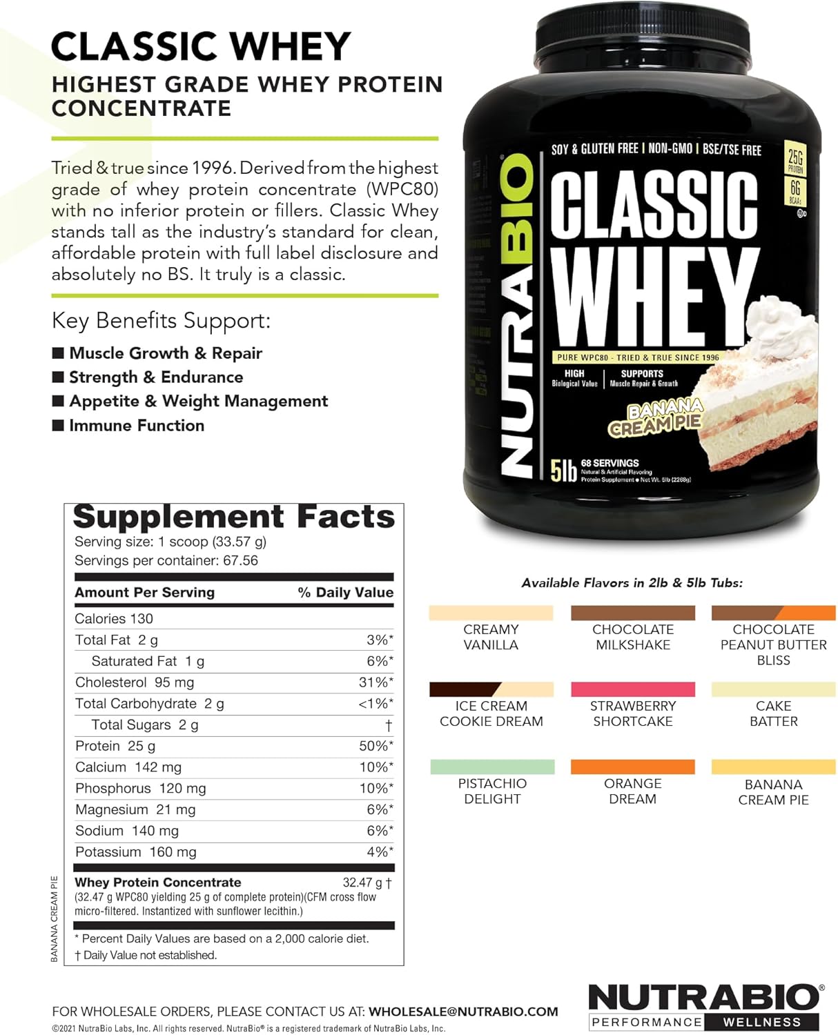 5lb NutraBio Classic Whey Protein Powder - Chocolate Peanut Butter Flavor - 25g Protein per Serving - No Fillers, Artificial Colors, or Preservatives - Low Glycemic Index