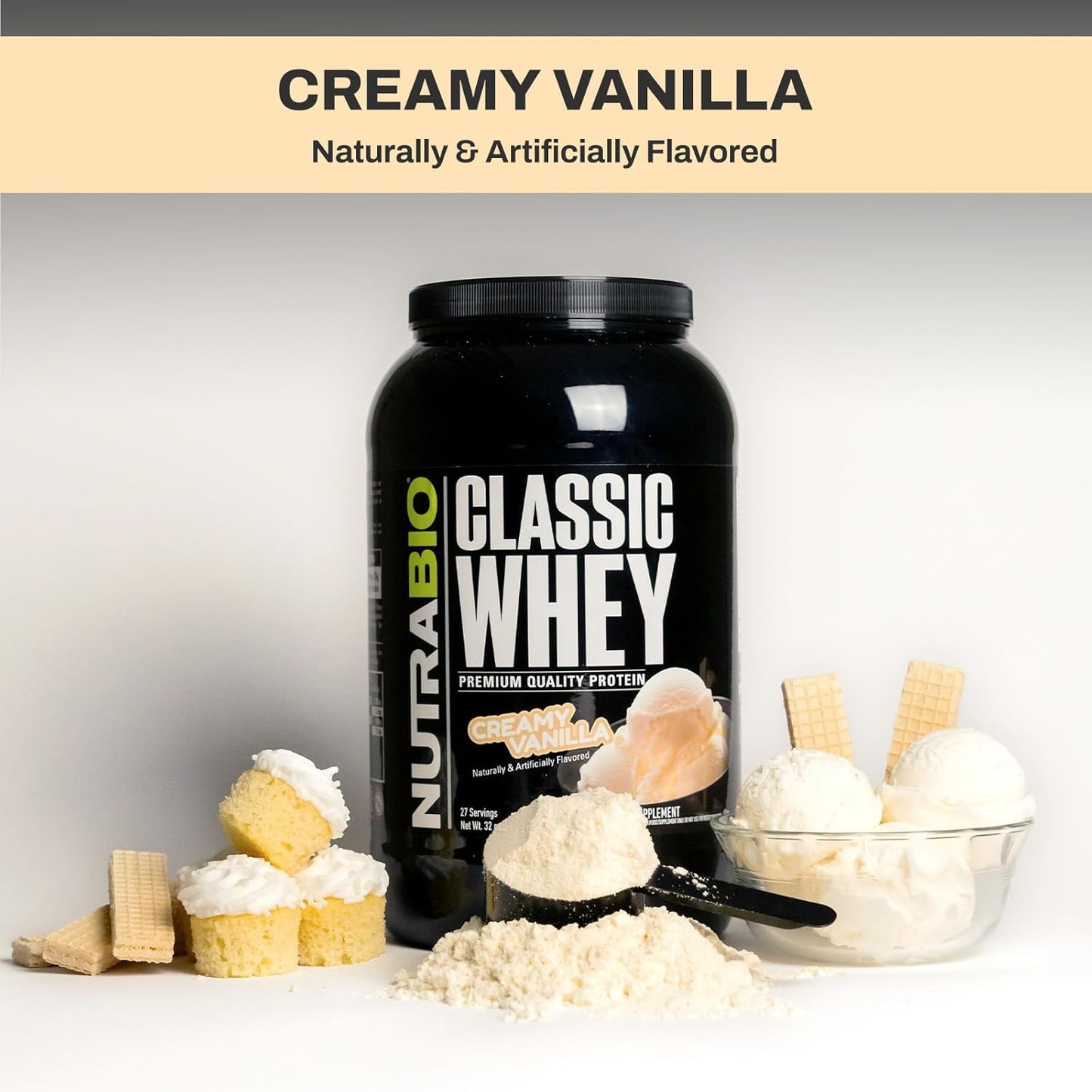 5lb NutraBio Classic Whey Protein Powder with 25g Protein per Serving, Full Amino Acid Profile, No Fillers, Artificial Colors, Low Glycemic Index - Creamy Vanilla Flavor