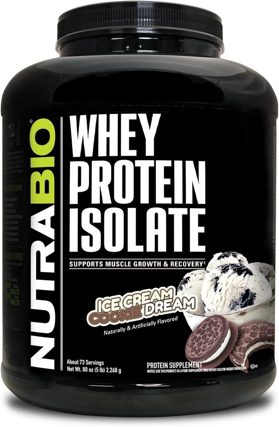 5lb NutraBio Whey Protein Isolate Powder - Ice Cream Cookie Dream Flavor - 25g Protein, Complete Amino Acids, Soy & Gluten Free, Non-GMO