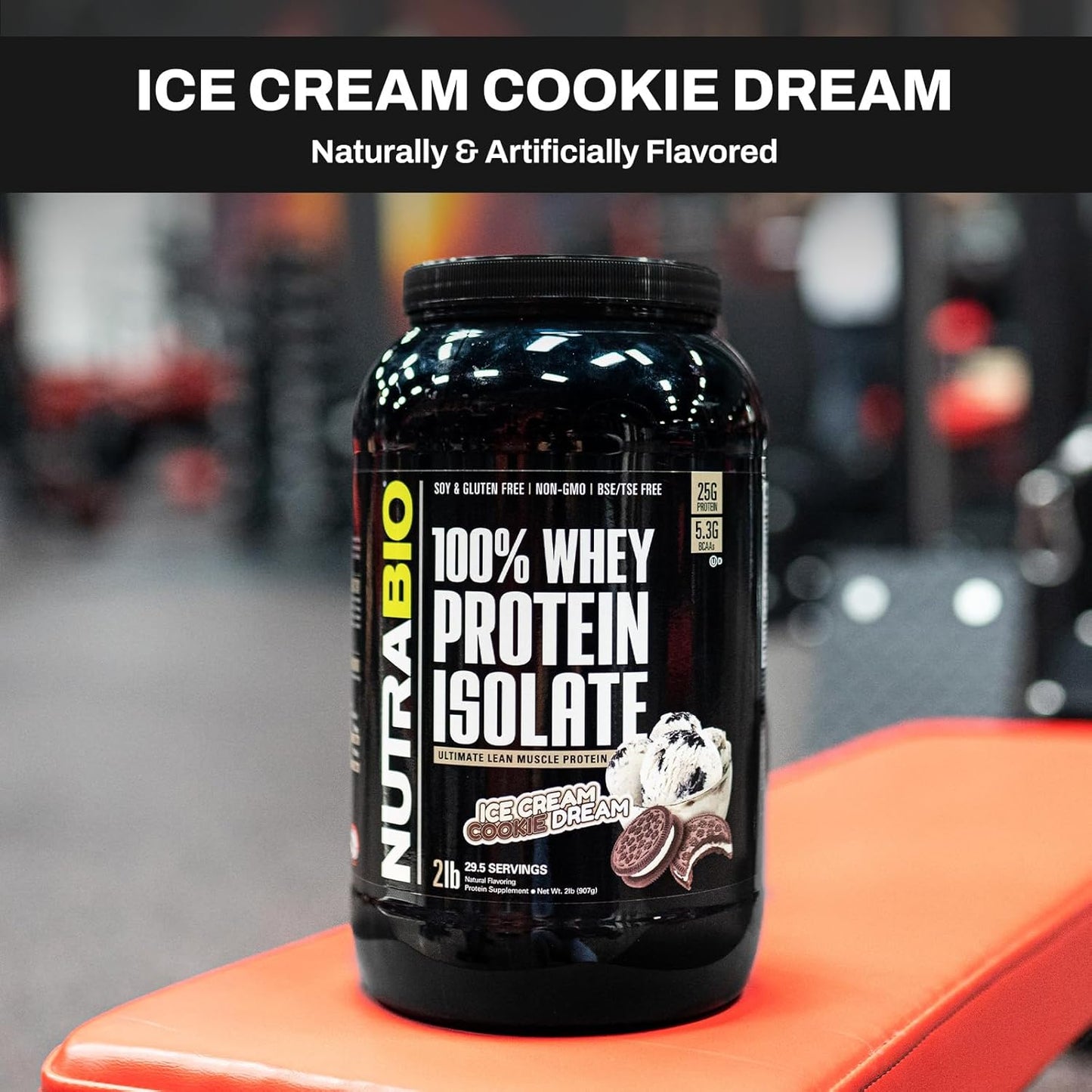 5lb NutraBio Whey Protein Isolate Powder - Ice Cream Cookie Dream Flavor - 25g Protein, Complete Amino Acids, Soy & Gluten Free, Non-GMO