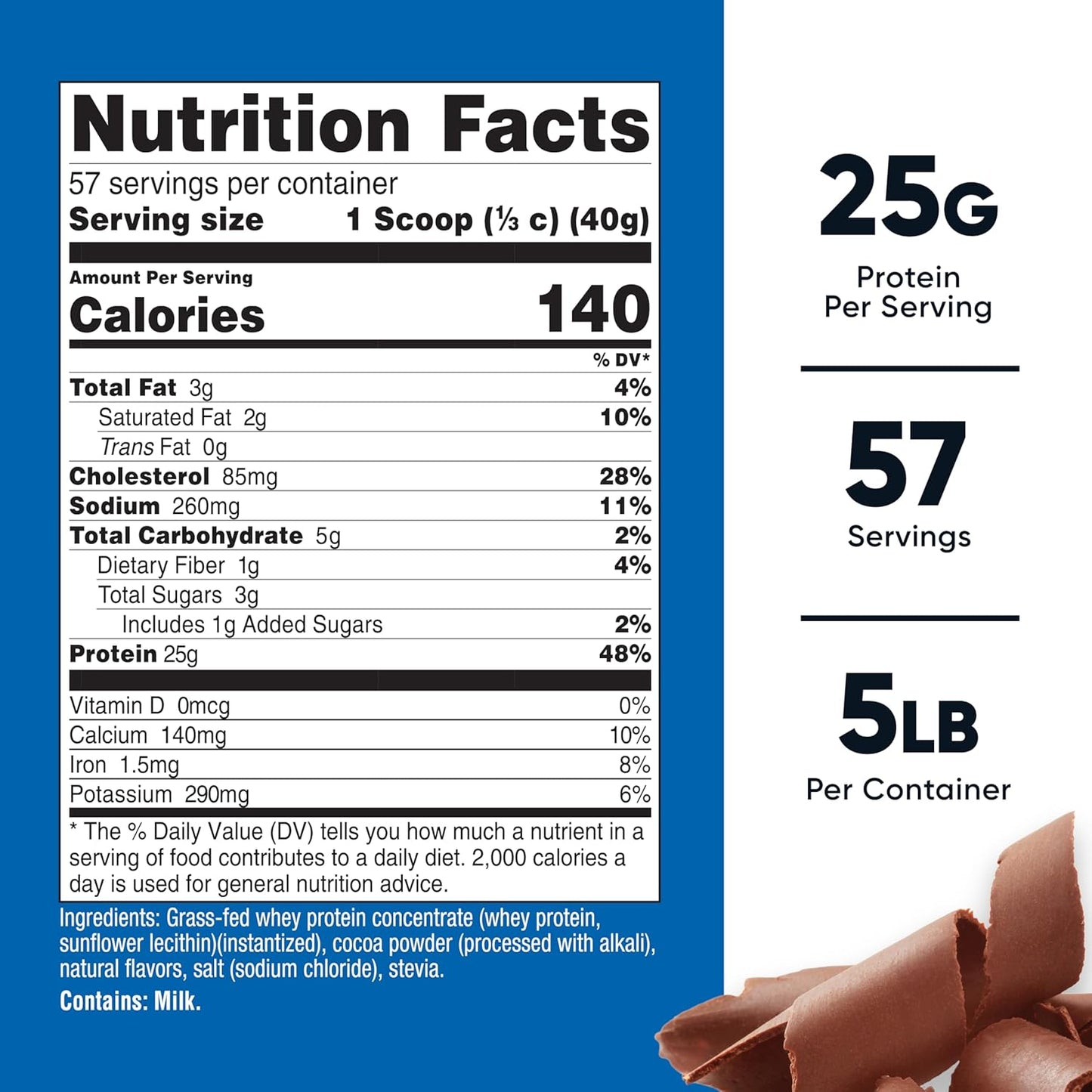 5LB Nutricost Chocolate Grass-Fed Whey Protein Concentrate - Non-GMO, Undenatured, Natural Flavors