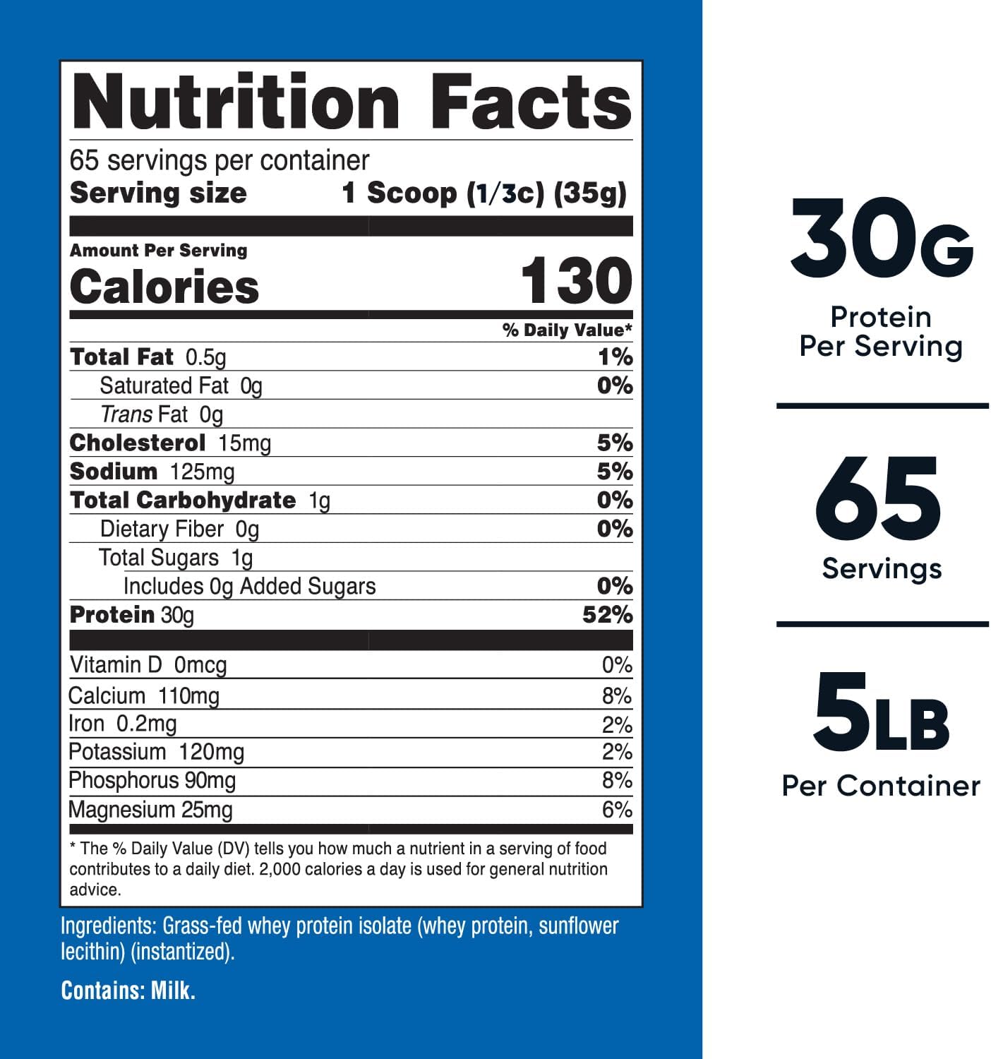 5LB Nutricost Grass-Fed Whey Protein Isolate - Unflavored, Non-GMO, Gluten Free, rBGH Free