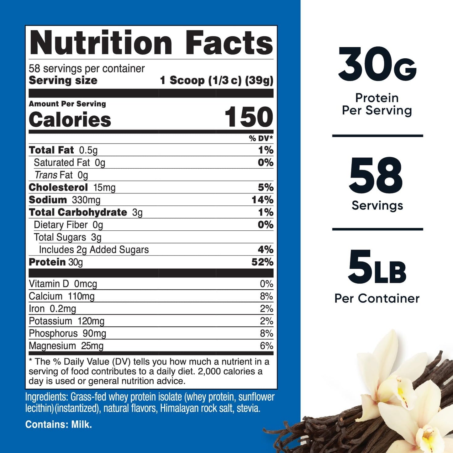 5LB Nutricost Grass-Fed Whey Protein Isolate (Vanilla) - Non-GMO, Gluten-Free, Naturally Flavored