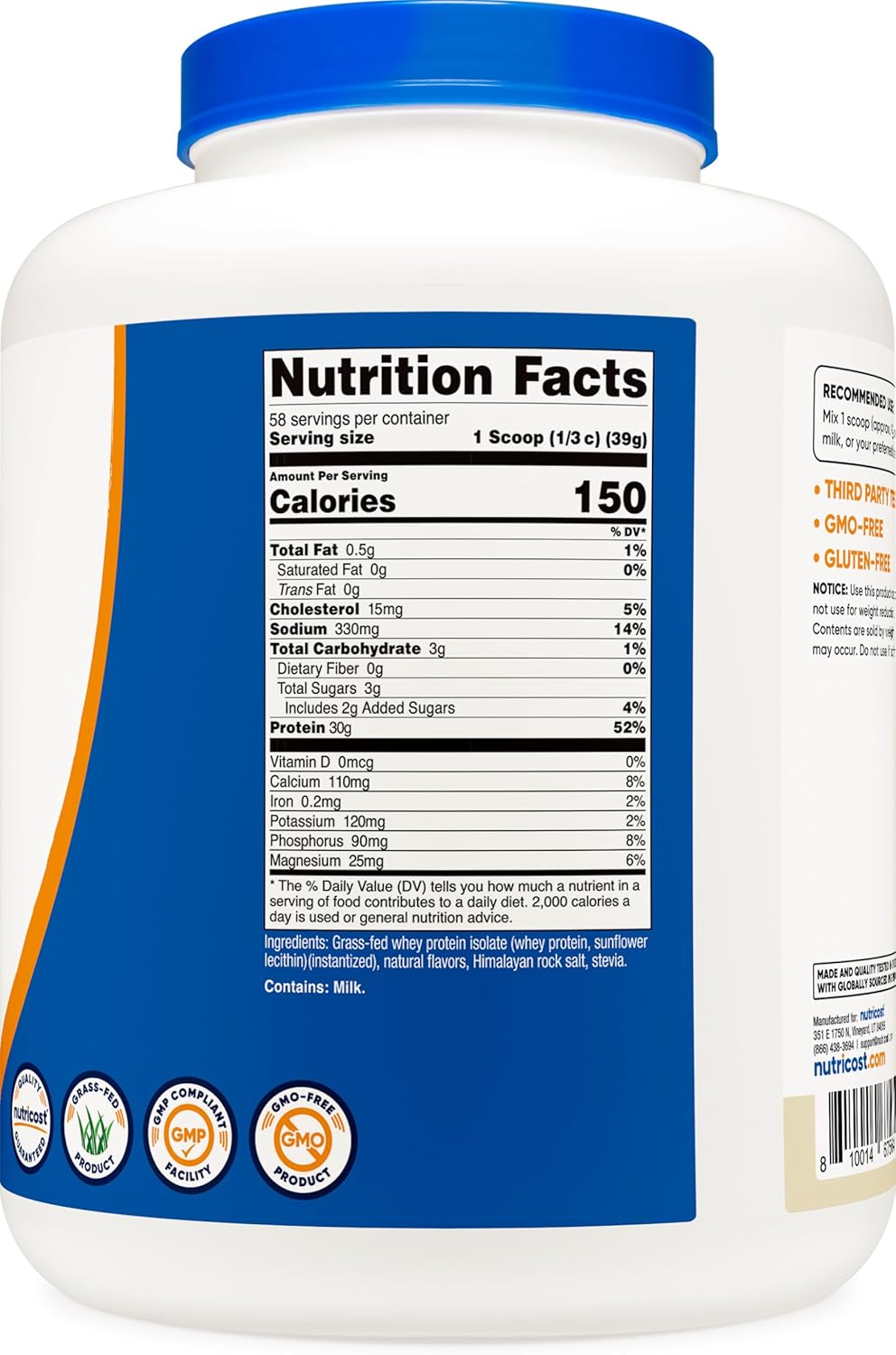 5LB Nutricost Grass-Fed Whey Protein Isolate (Vanilla) - Non-GMO, Gluten-Free, Naturally Flavored