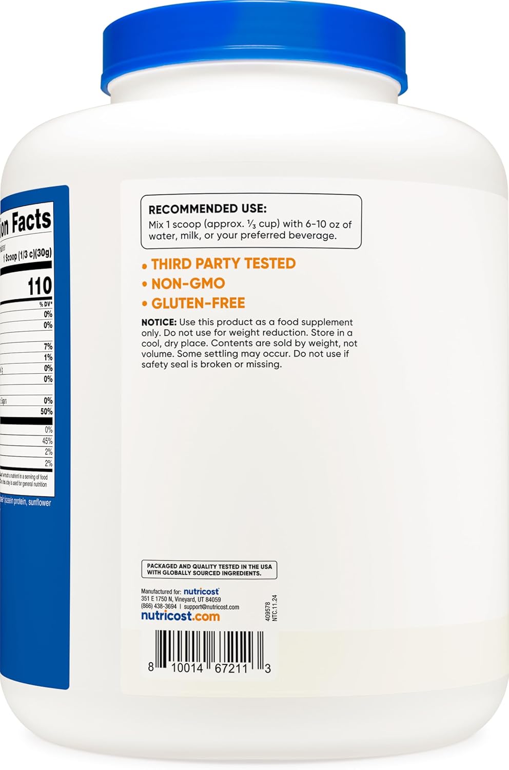 5lb Nutricost Micellar Casein Protein Powder - Unflavored, Non-GMO, Gluten Free