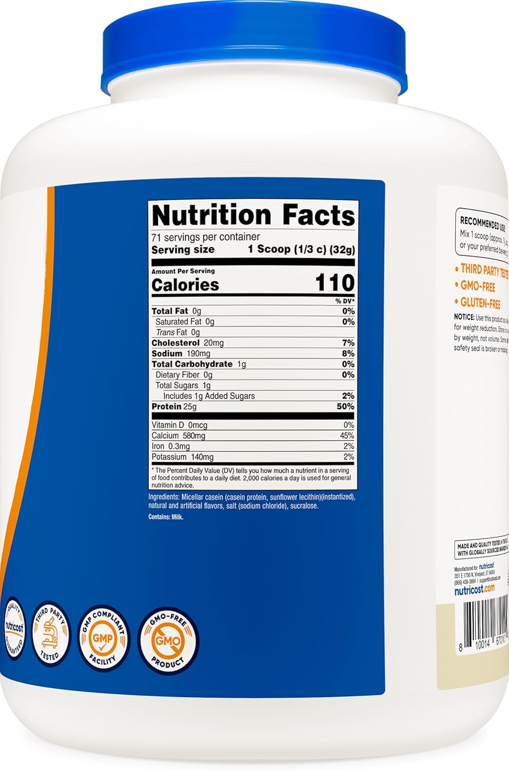 5lb Nutricost Vanilla Micellar Casein Protein Powder - Gluten Free, Non-GMO Formula