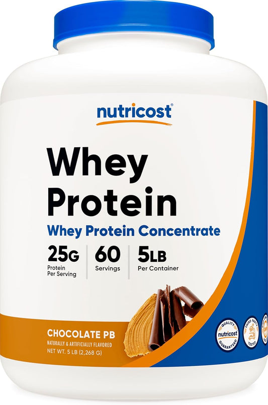 5LB Nutricost Whey Protein Concentrate in Chocolate Peanut Butter Flavor - Gluten-Free & Non-GMO