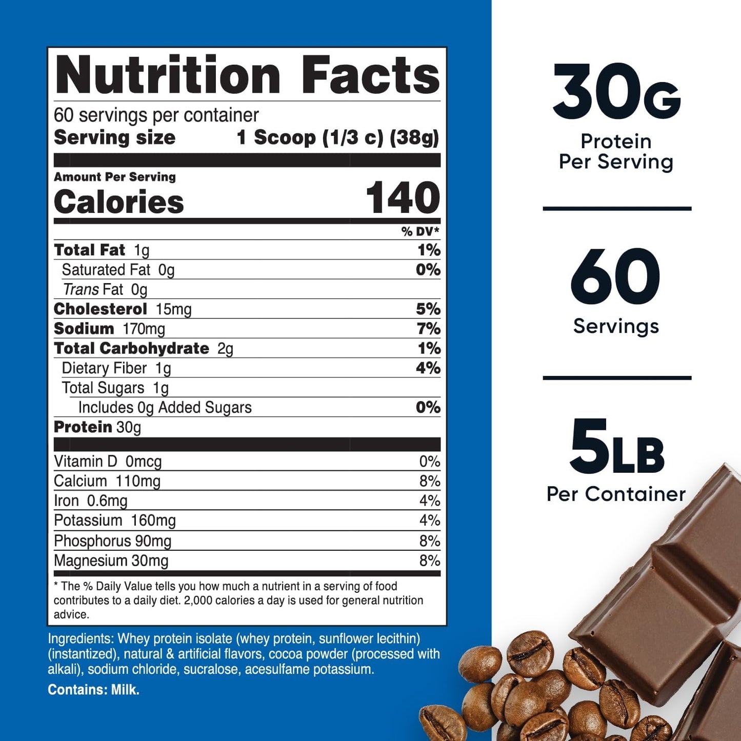 5LB Nutricost Whey Protein Isolate in Mocha Flavor - Gluten Free & Non-GMO