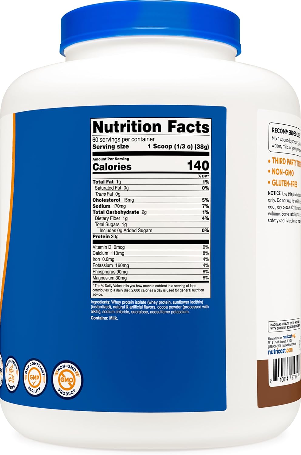 5LB Nutricost Whey Protein Isolate in Mocha Flavor - Gluten Free & Non-GMO