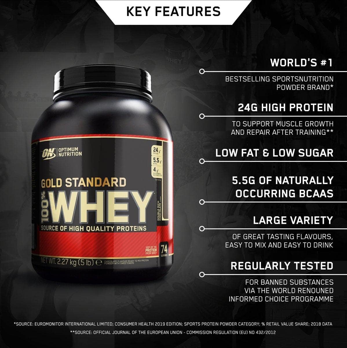 5lb Optimum Nutrition 100% Whey Gold Standard in Double Rich Chocolate Flavor