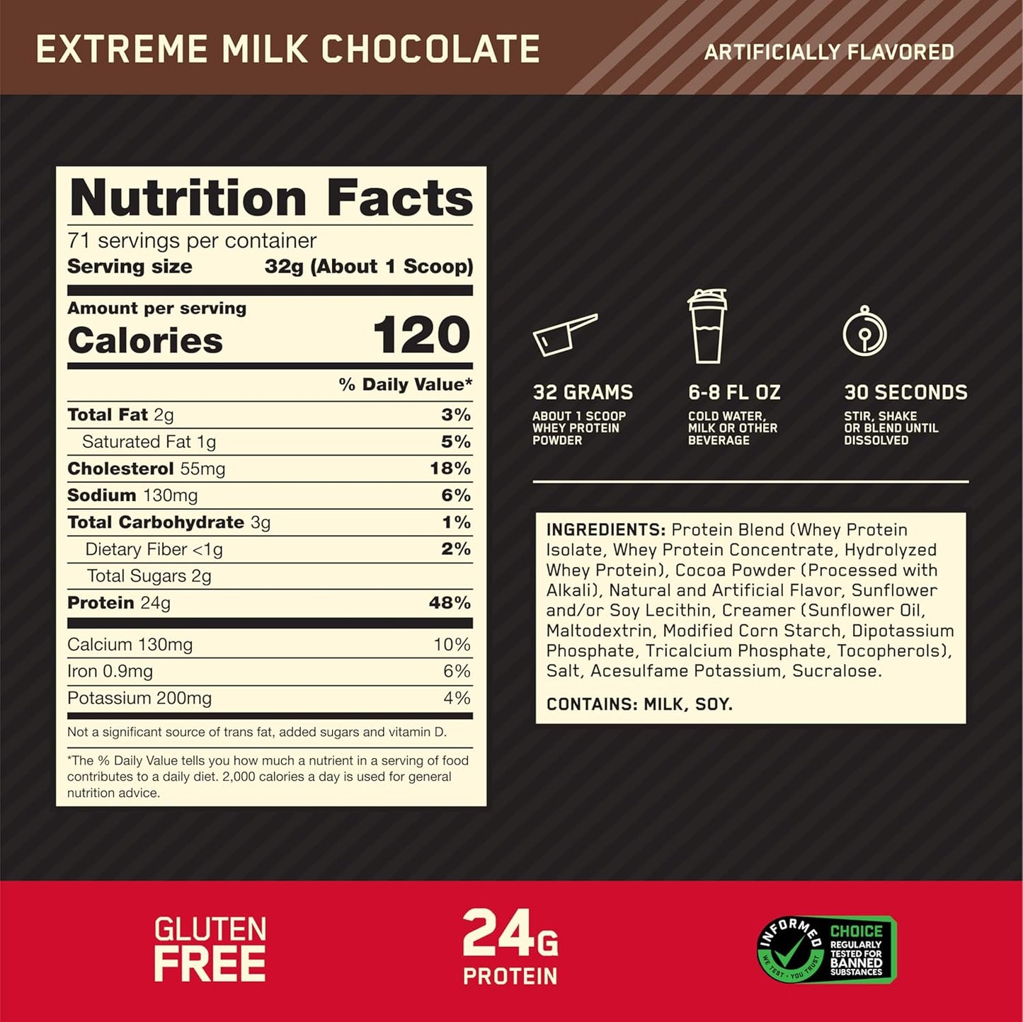 5lb Optimum Nutrition Gold Standard 100% Whey Protein Powder - Extreme Milk Chocolate