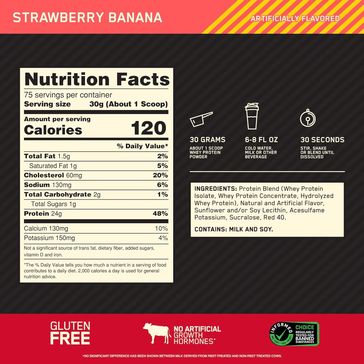 5lb Optimum Nutrition Gold Standard 100% Whey Protein Powder - Strawberry Banana Flavor