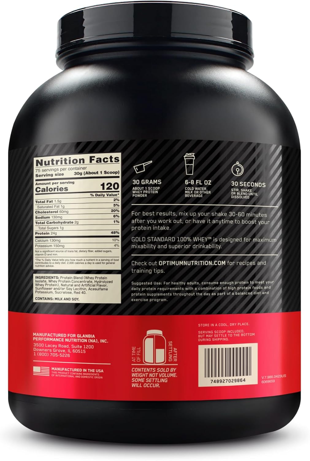 5lb Optimum Nutrition Gold Standard 100% Whey Protein Powder - Strawberry Banana Flavor