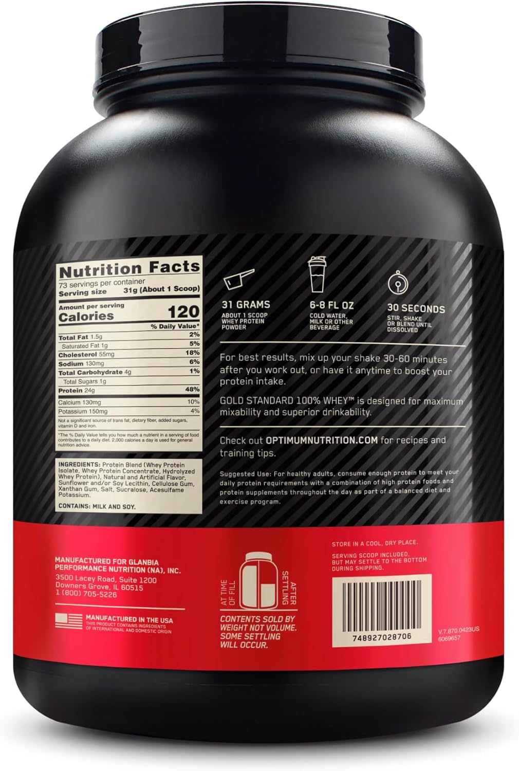 5lb Optimum Nutrition Gold Standard Vanilla Ice Creme Whey Protein Powder