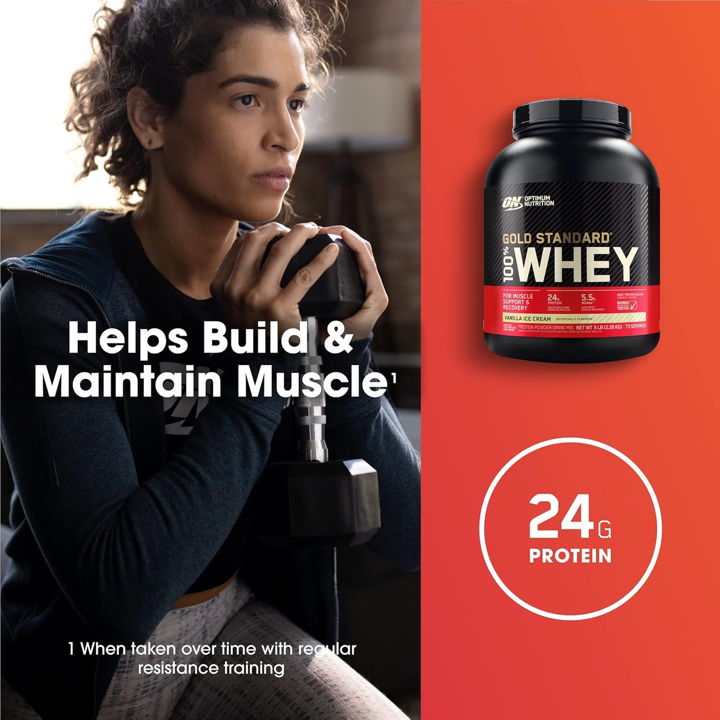 5lb Optimum Nutrition Gold Standard Vanilla Ice Creme Whey Protein Powder
