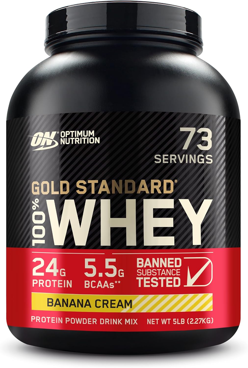 5lb Optimum Nutrition Gold Standard Whey Protein Powder - Banana Cream Flavor, High Quality Protein Supplement