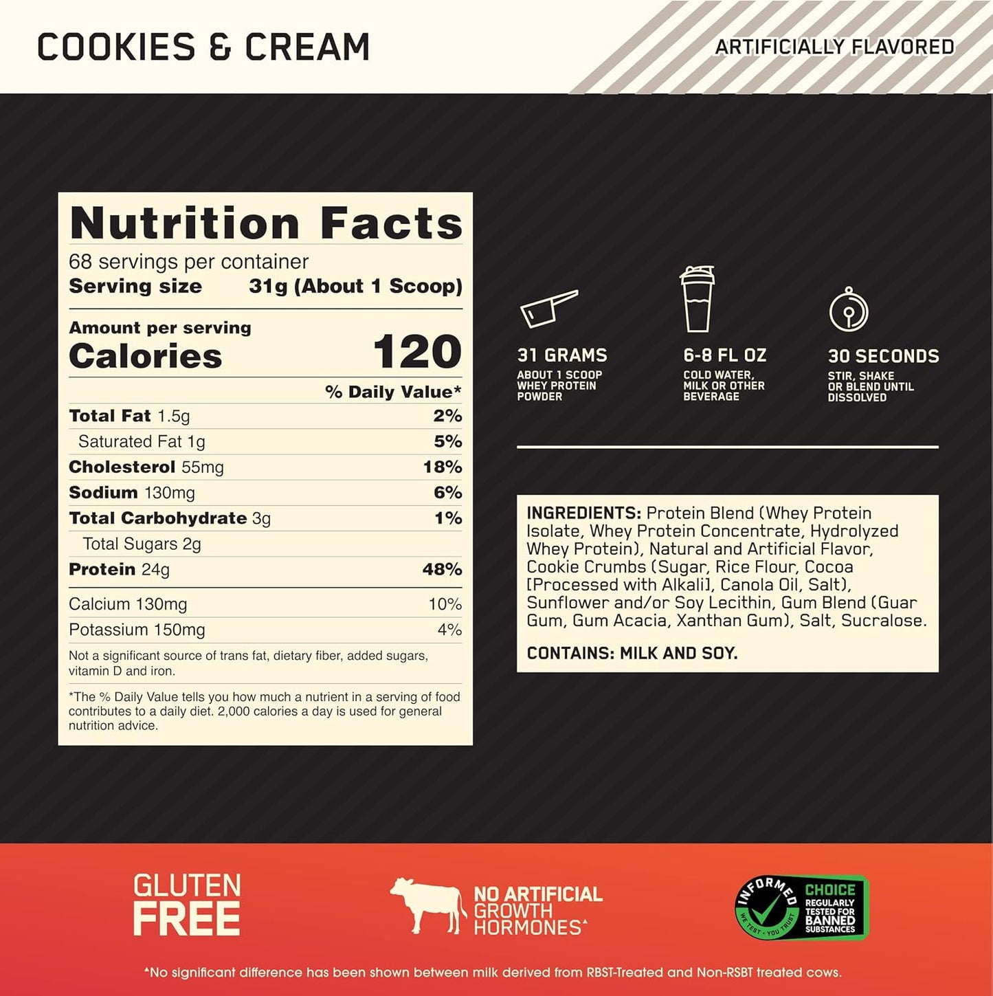 5lb Optimum Nutrition Gold Standard Whey Protein Powder - Cookies & Cream