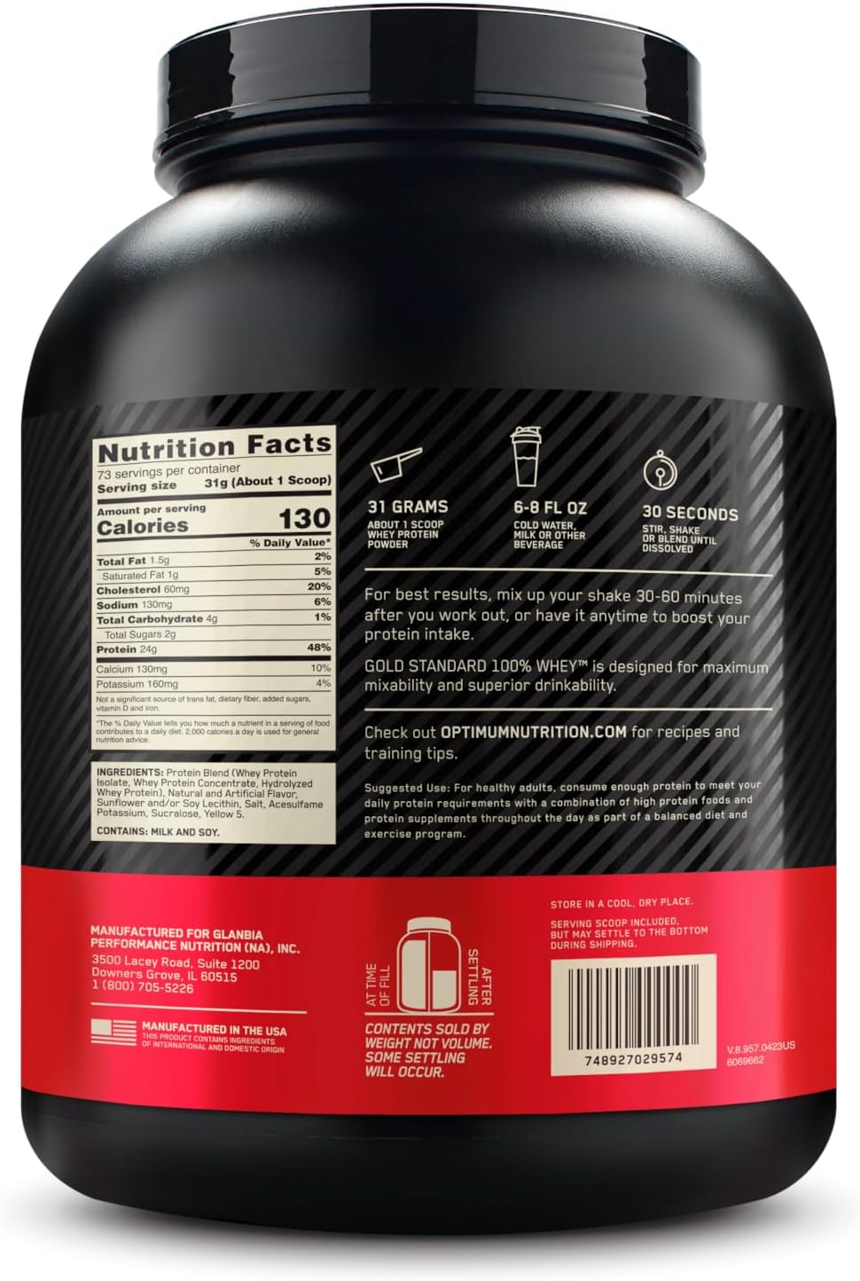 5lb Optimum Nutrition Gold Standard Whey Protein Powder - Banana Cream Flavor, High Quality Protein Supplement