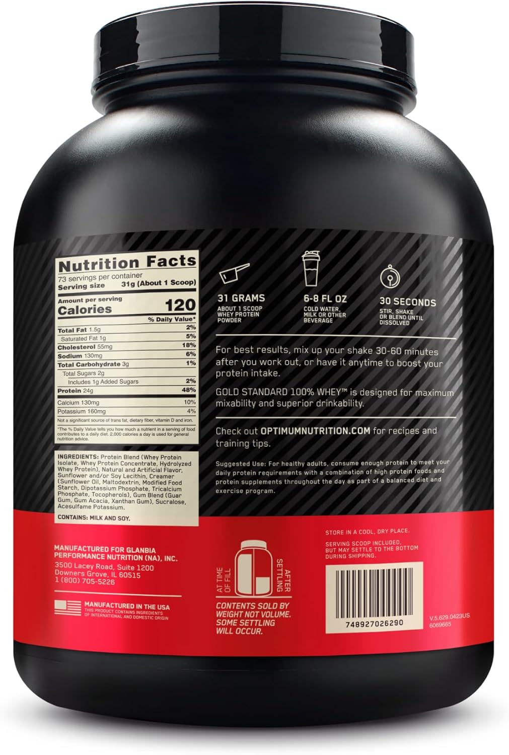 5lb Optimum Nutrition Gold Standard Whey Protein Powder - White Chocolate Flavor - High Quality Protein Supplement