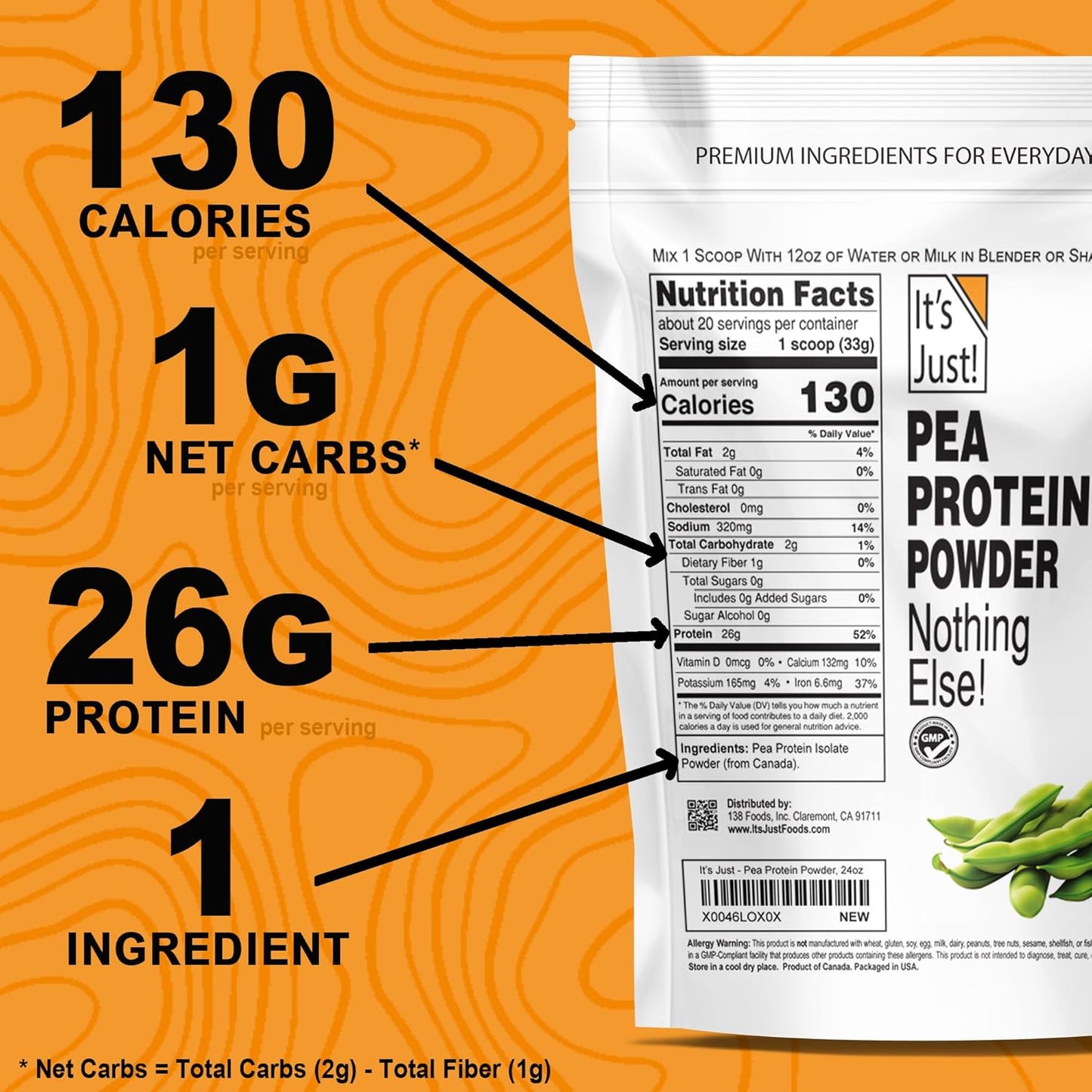 5lb Premium Quality 100% Pea Protein Powder - Vegan Plant Based, Grown in Canada, Smooth Texture, Gluten Free, Keto Friendly - Unflavored