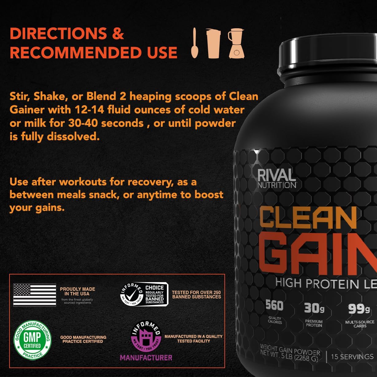 5lb Rival Nutrition Clean Gainer in Chocolate Fudge Flavor - High-Quality Protein Supplement for Muscle Gain