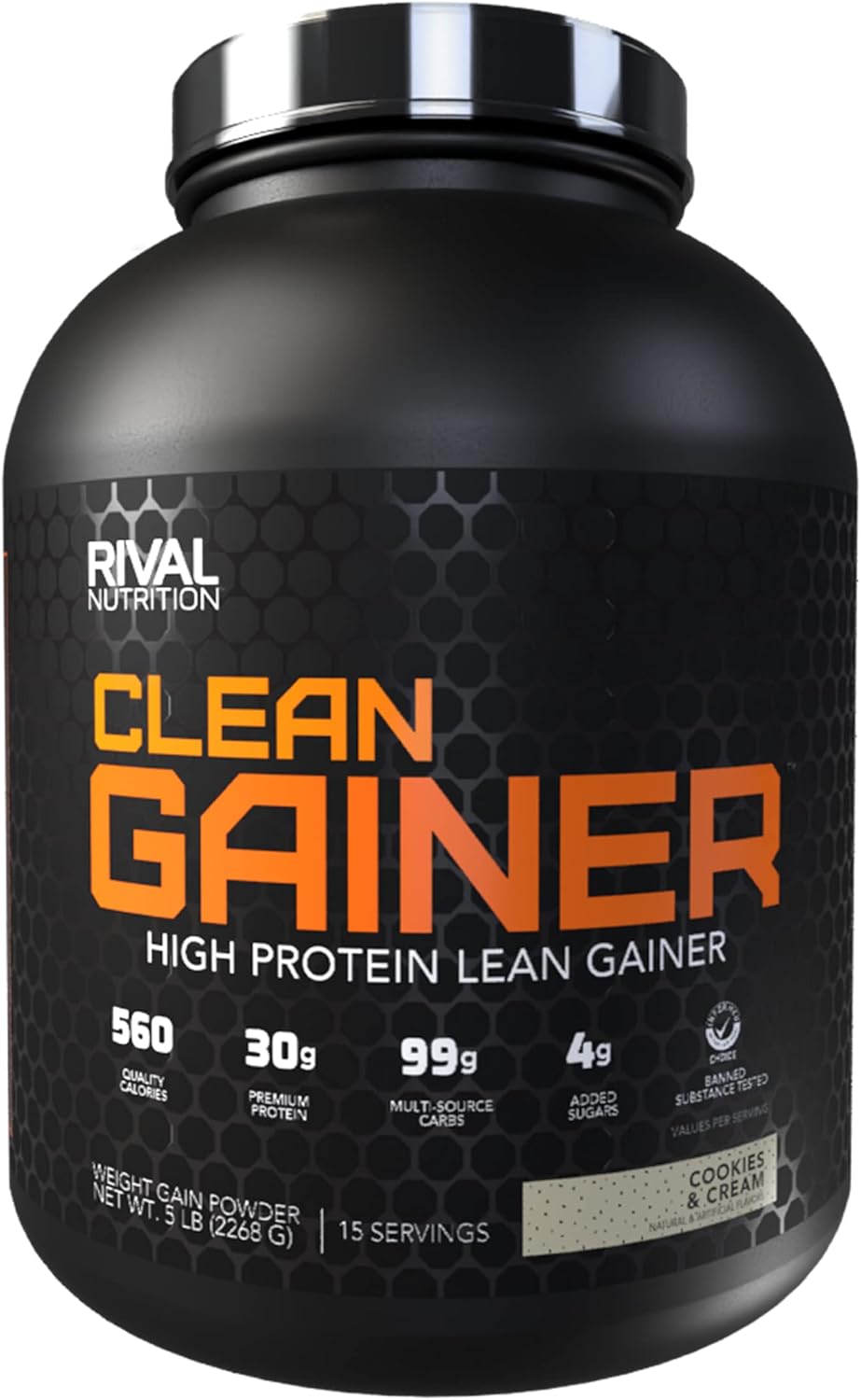 5lb Rival Nutrition Clean Gainer in Cookies & Cream - High-Quality Protein Supplement for Muscle Growth and Recovery