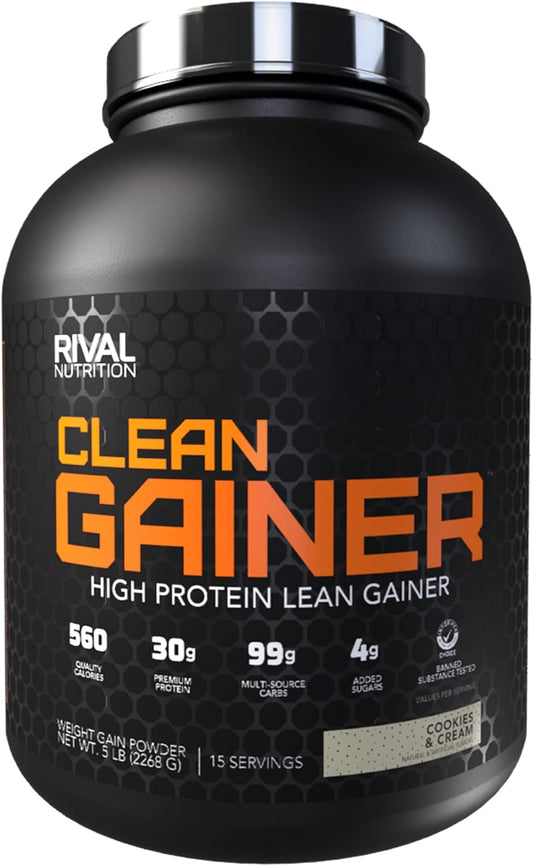 5lb Rival Nutrition Clean Gainer in Cookies & Cream - High-Quality Protein Supplement for Muscle Growth and Recovery