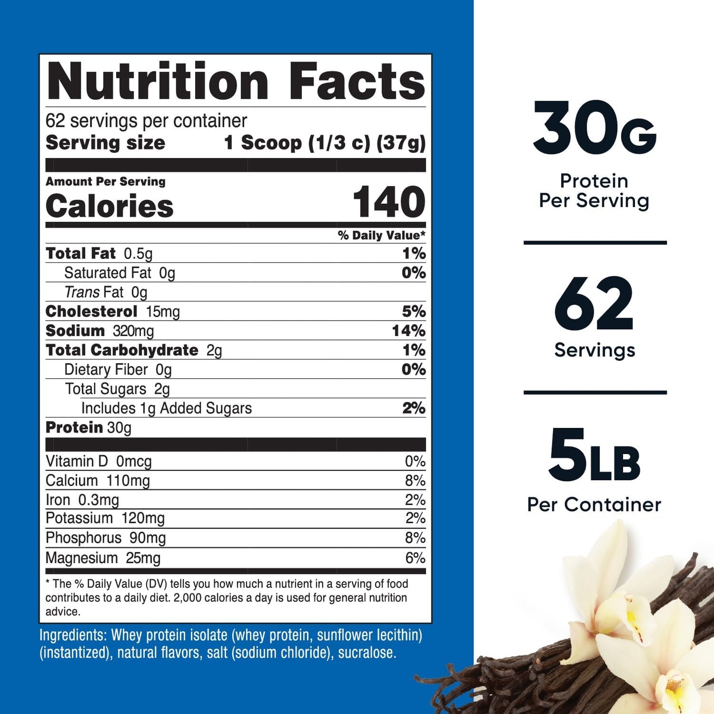 5lb Vanilla Whey Protein Isolate Powder by Nutricost