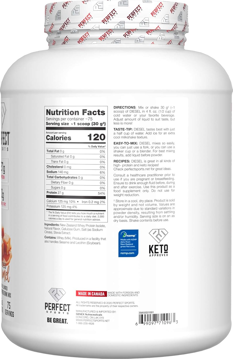 5lbs Salted Caramel PERFECT SPORTS Diesel 100% New Zealand Whey Isolate - High-Quality Protein Powder