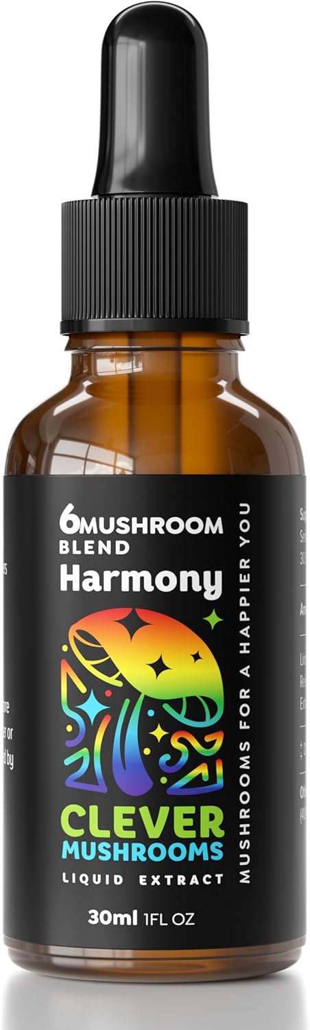 6 Blend Mushroom Liquid Extract for Natural Energy, Cognitive Support, and Immunity Boost - US Grown, Alcohol Free, 100% Fruit Bodies - Lion's Mane, Cordyceps, Reishi, Chaga, Turkey Tail - 1 fl oz