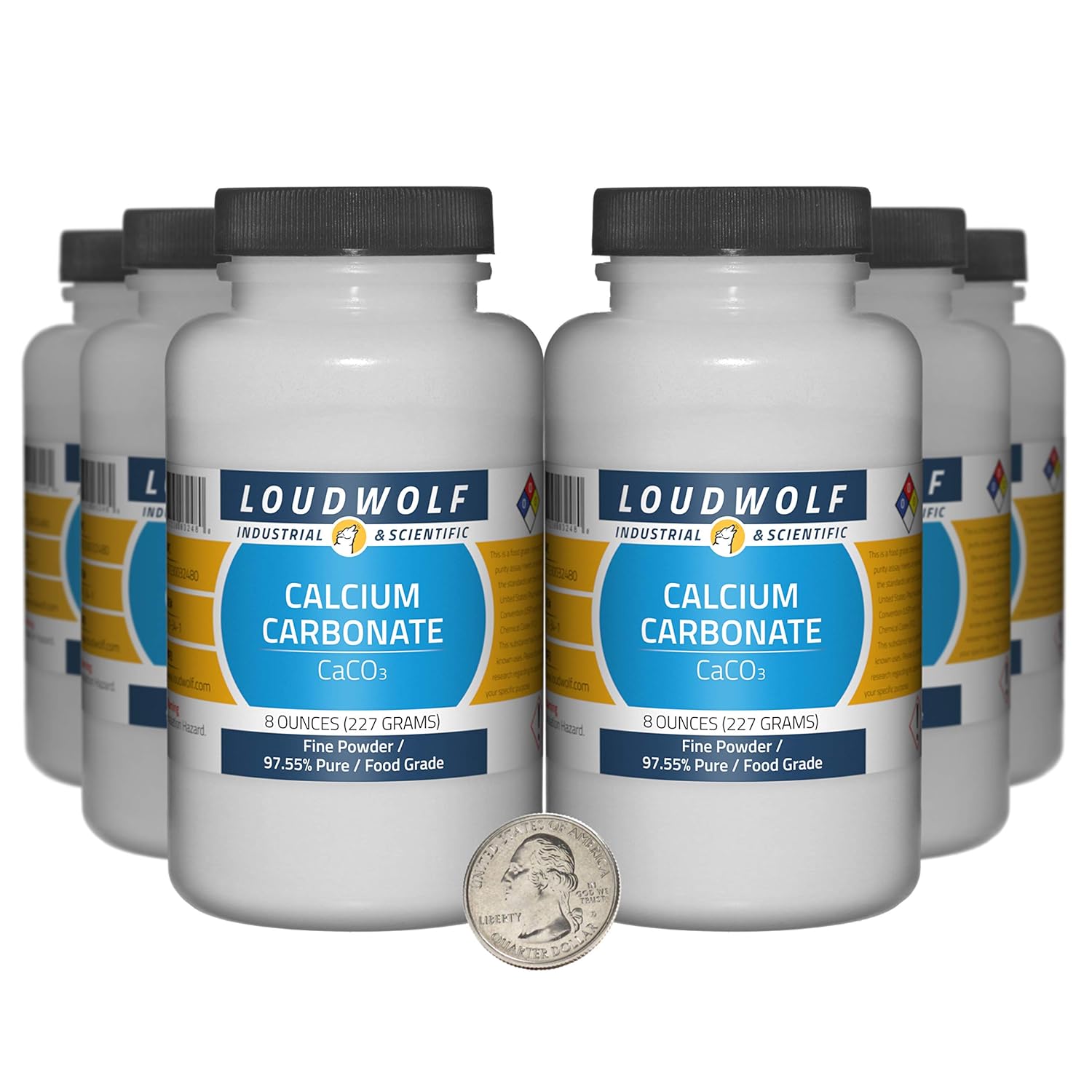 6 Bottles of 3 Pounds Loudwolf Calcium Carbonate - 97.55% Pure Food Grade Fine Powder